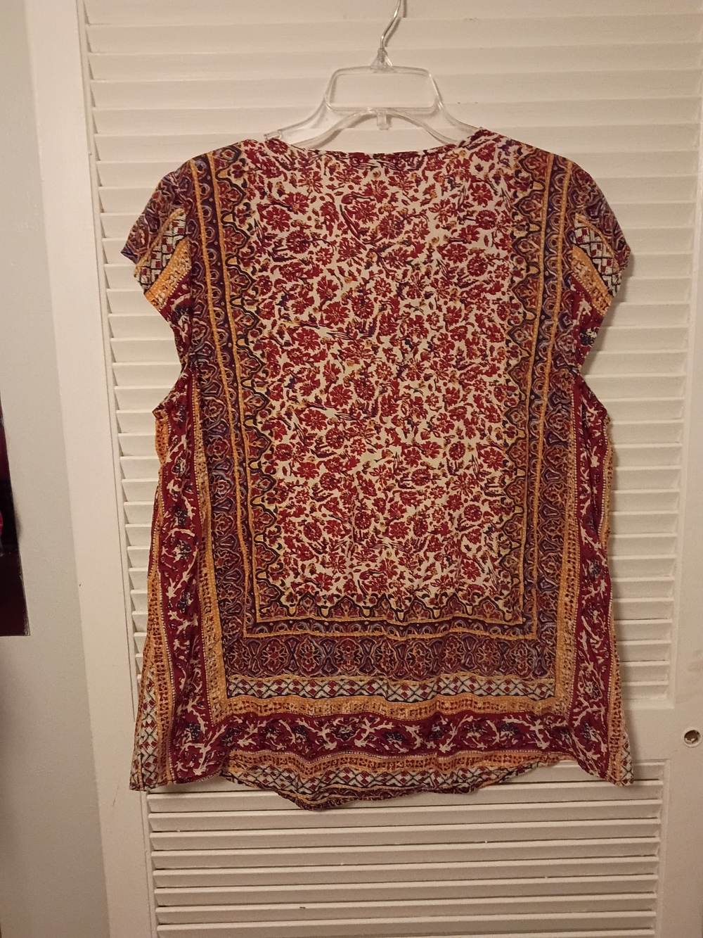 Lucky Brand Red Multi Boho Tie-Front Cap Sleeve Blouse - Picture 5 of 6